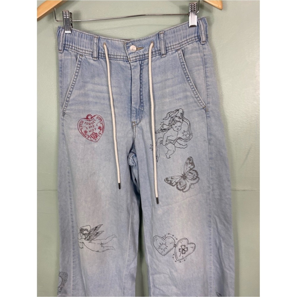 Anthropologie Pilcro Adi Elluna Drawstring Flare Cupid Love Heart Jeans Small - Picture 3 of 7